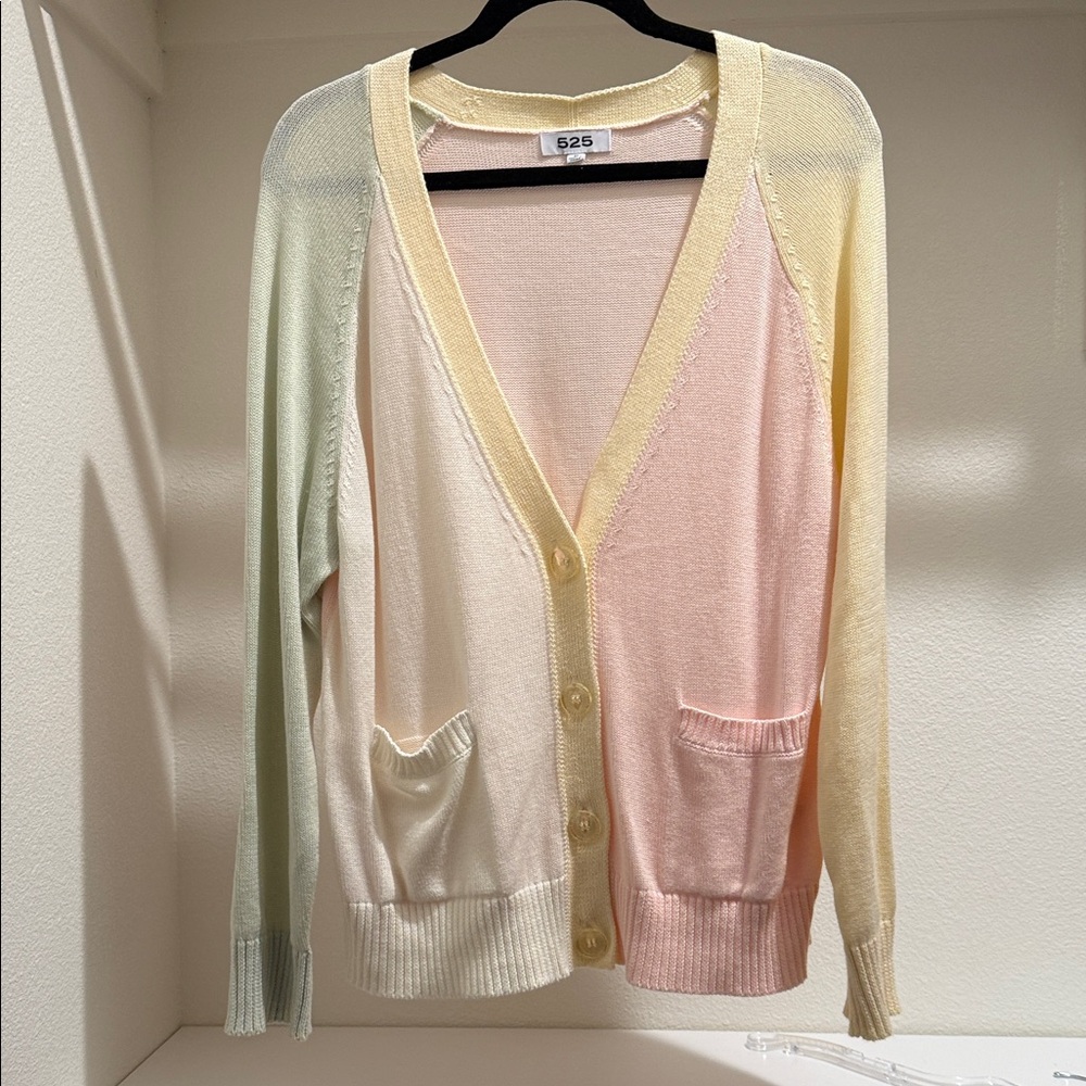 525 America Pastel Colorblock V-Neck Cardigan